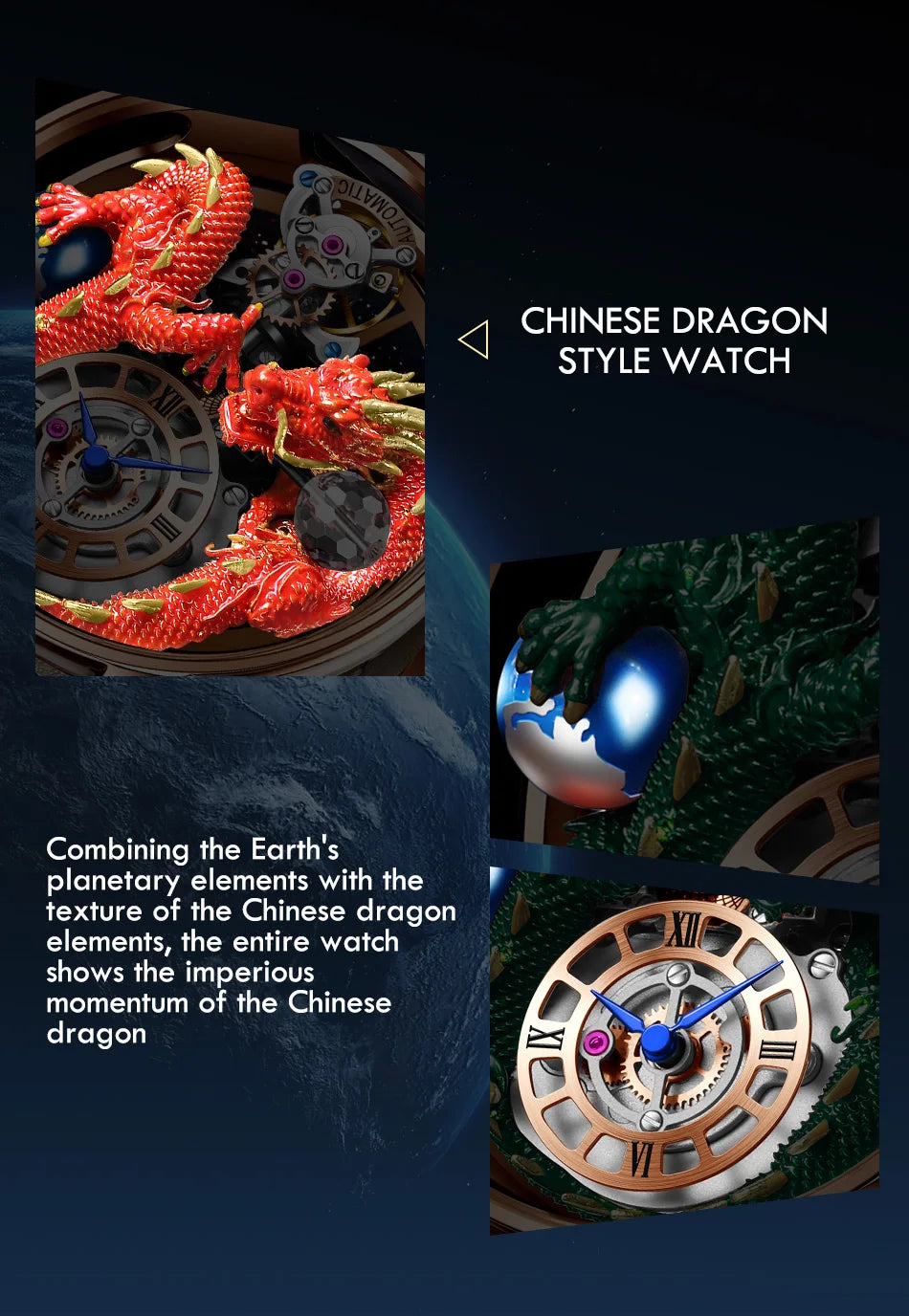 House of Dragons Art 3D Gold Dragon Watch