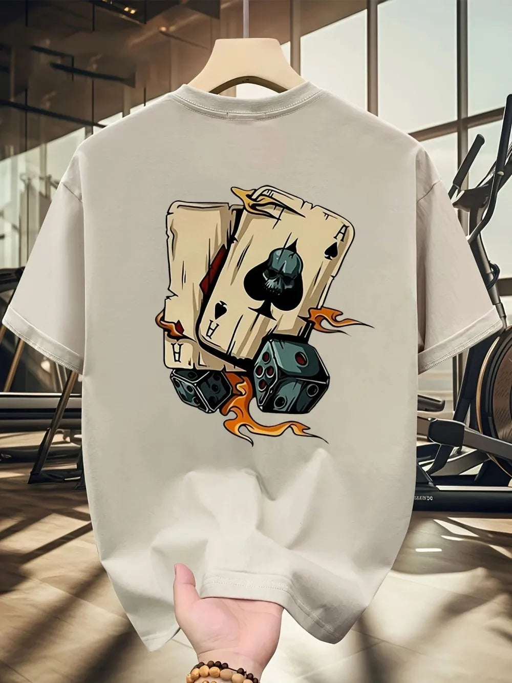 Men's poker dice print pattern round neck breathable T-shirt