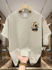 Men's poker dice print pattern round neck breathable T-shirt
