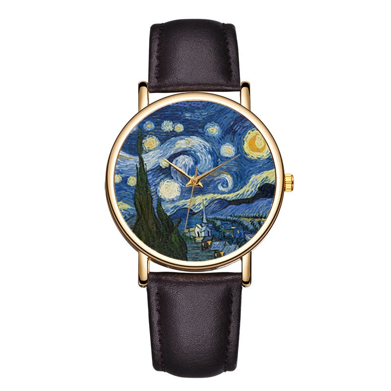 Oil Painting Watches Women Simple Arabic Numerals Quartz