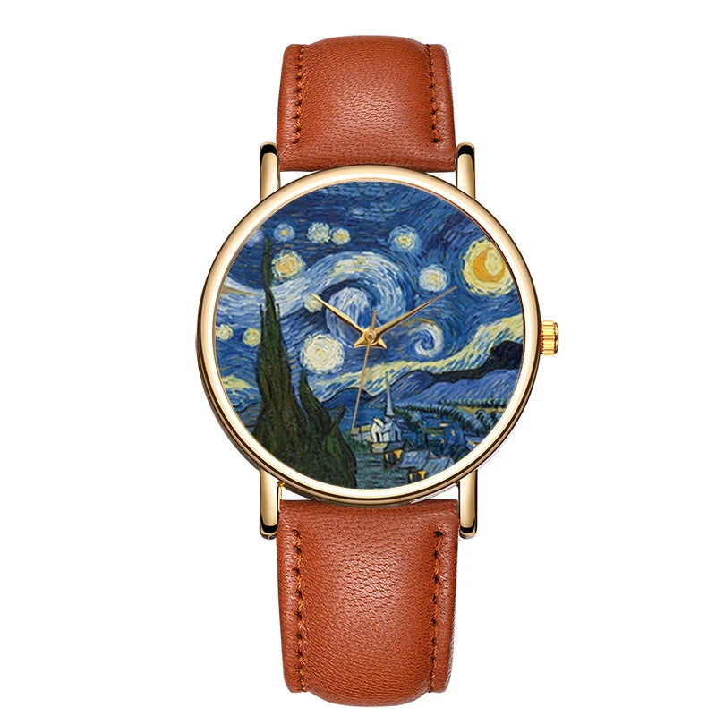 Oil Painting Watches Women Simple Arabic Numerals Quartz