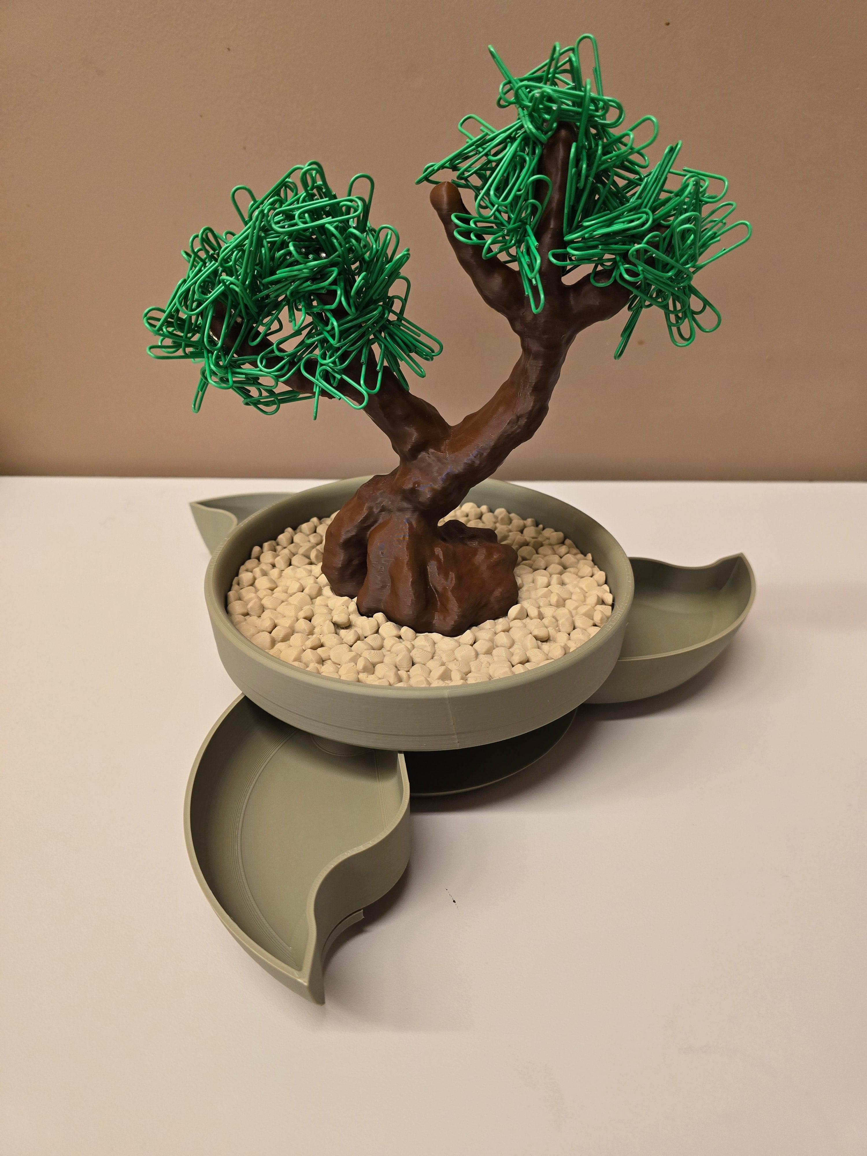 Decorative Bonsai Tree  Paperclip Holder/Dispenser with Hidden Storage